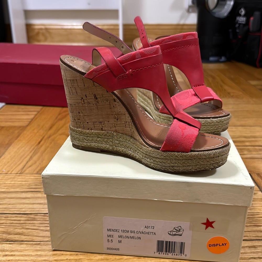 Coach red wedges size 5.5 with box